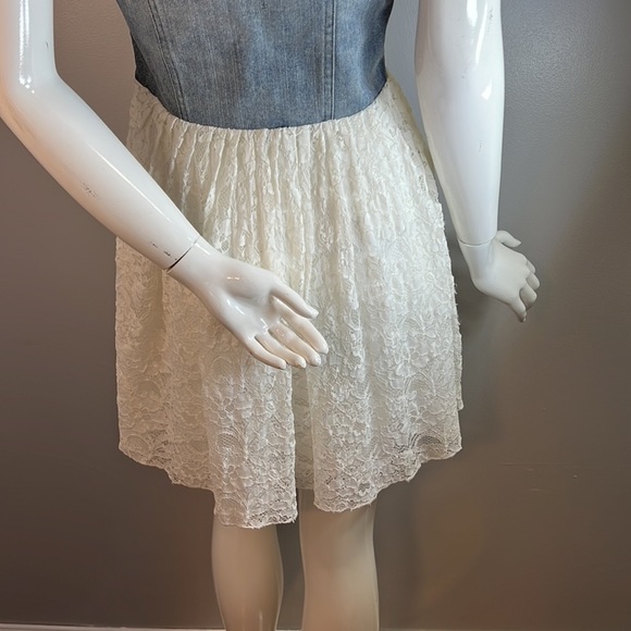 URBAN Outfitters Jean Corset Dress with Lace Skirt Size Medium Motel Rocks - Picture 9 of 14